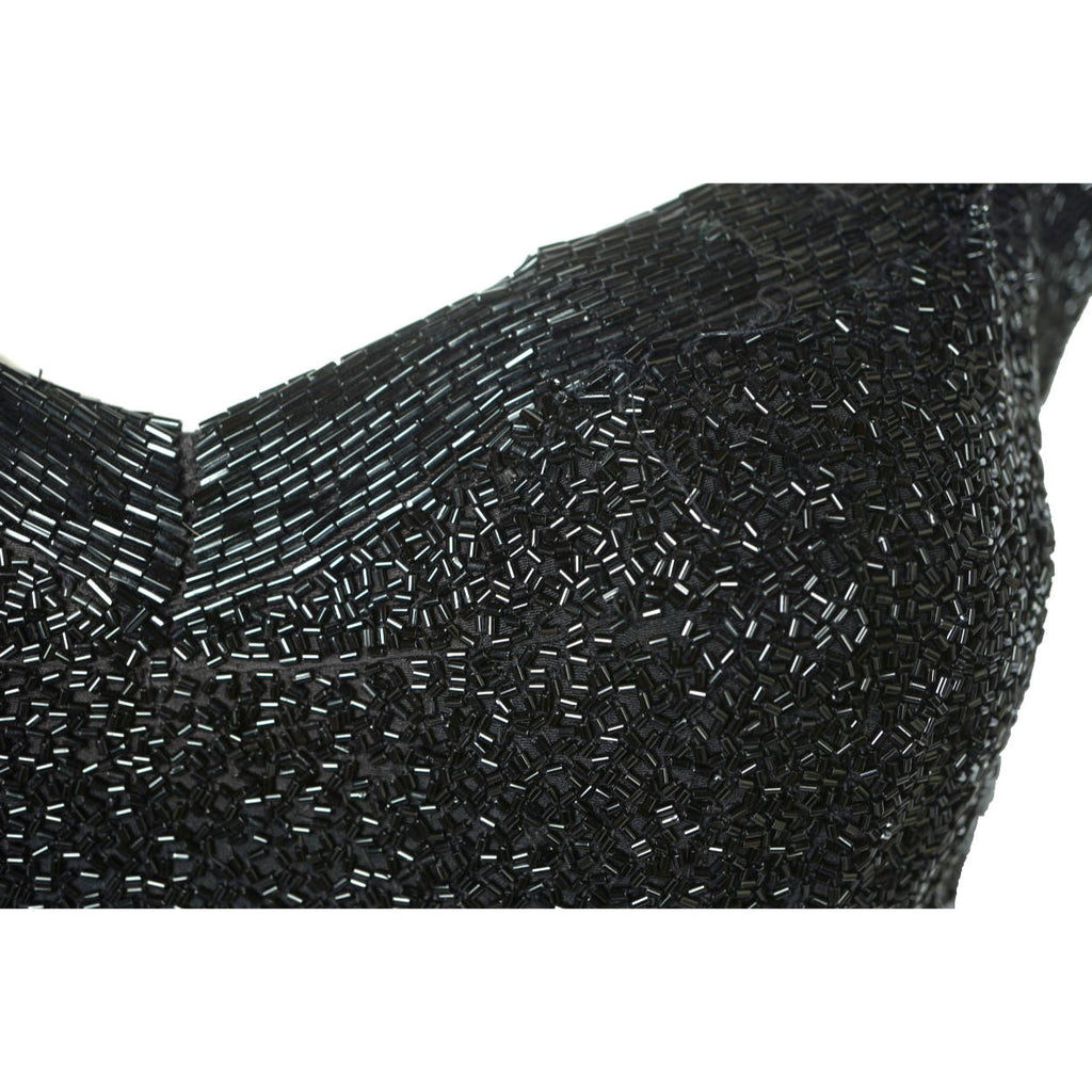 Vintage 50s Bombshell Dress Black Beaded Gown Town and Travelwear Waldorf Astoria - Poppy's Vintage Clothing