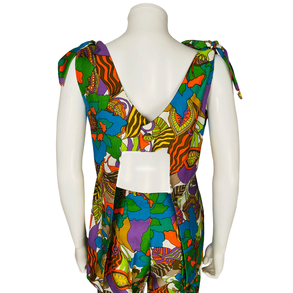 Vintage 60s Pantsuit Psychedelic Tropical Print Top w Pants