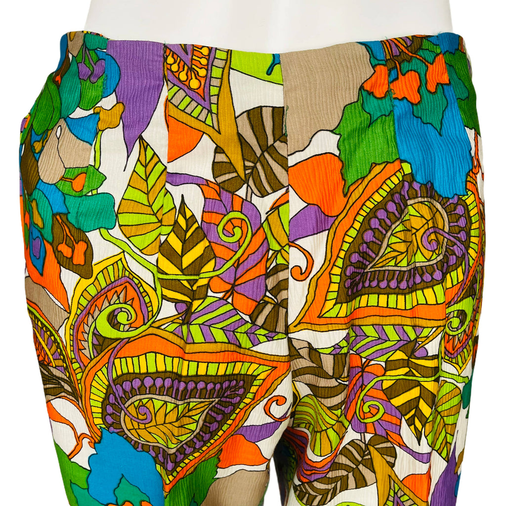 Vintage 60s Pantsuit Psychedelic Tropical Print Top w Pants