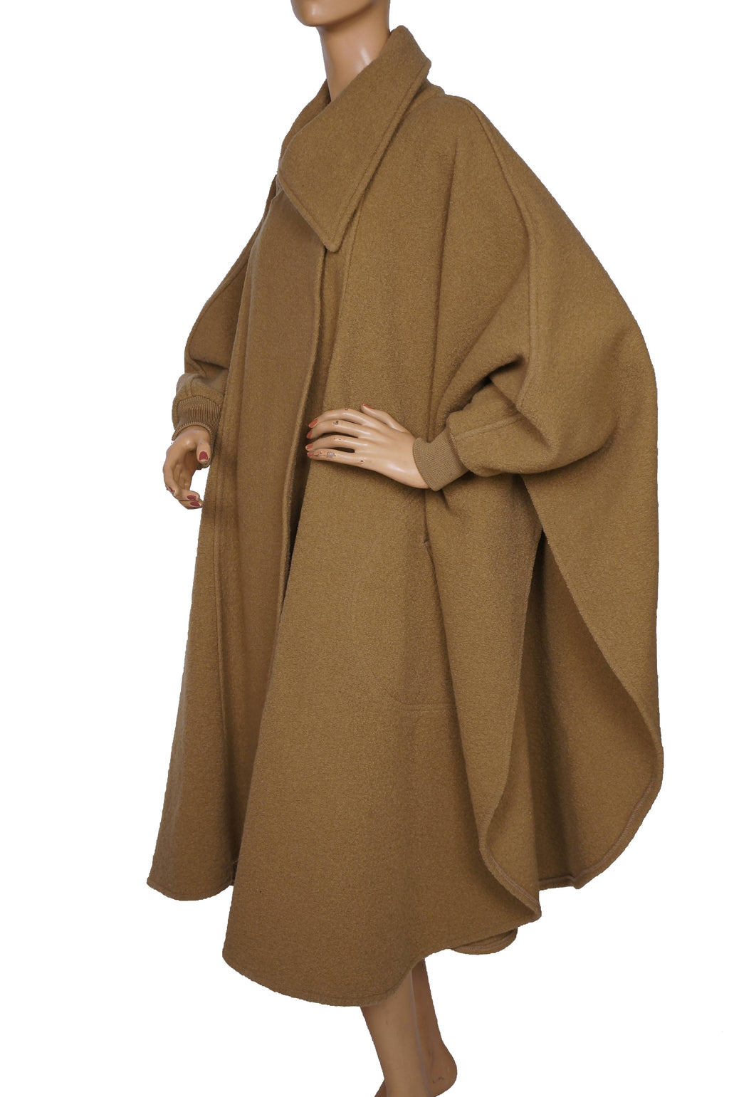 Vintage 1970s Wool Cocoon Cape Coat One Size Tundra by Standard Knitting Canada - Poppy's Vintage Clothing