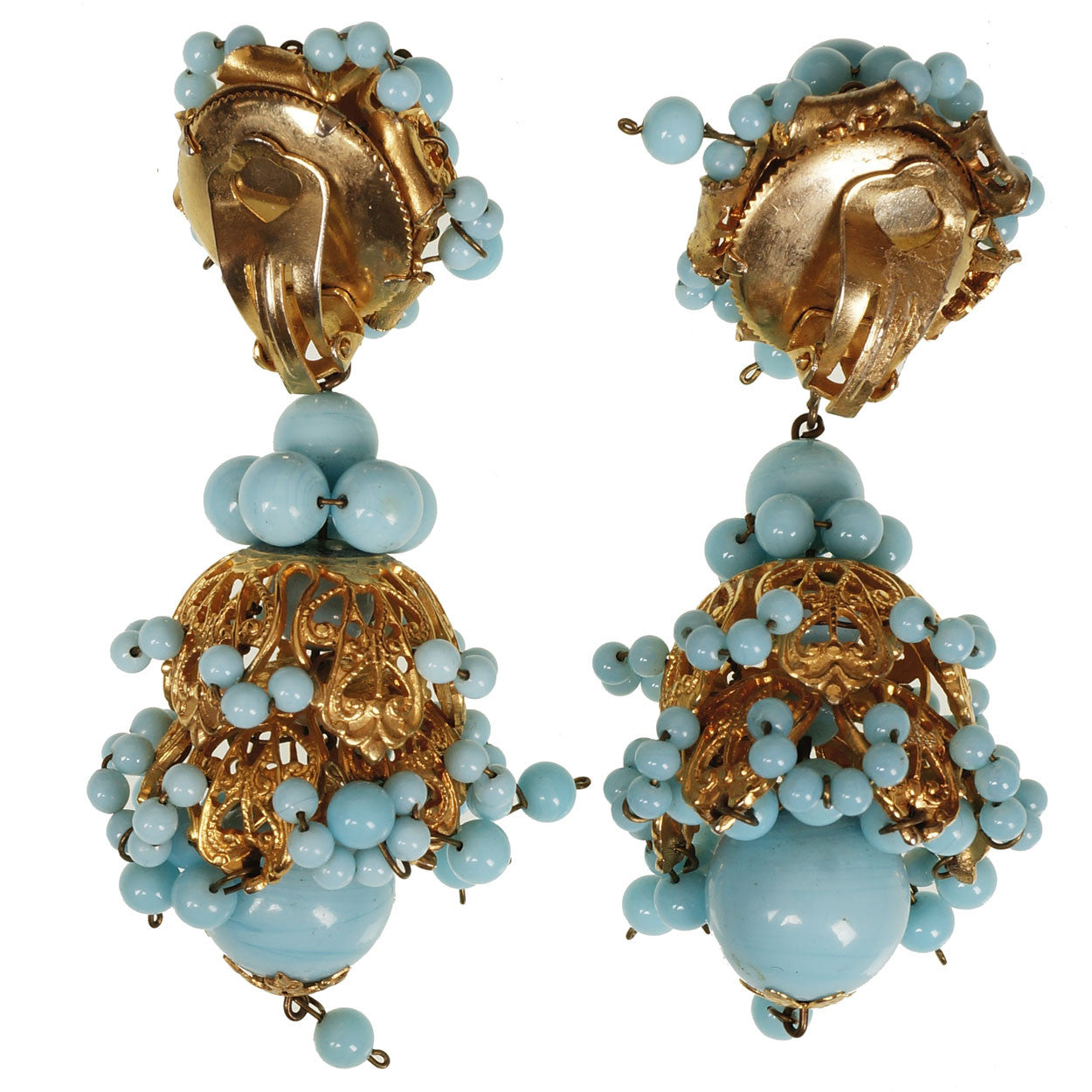 Vintage 1950s Blue Glass Drop Earrings