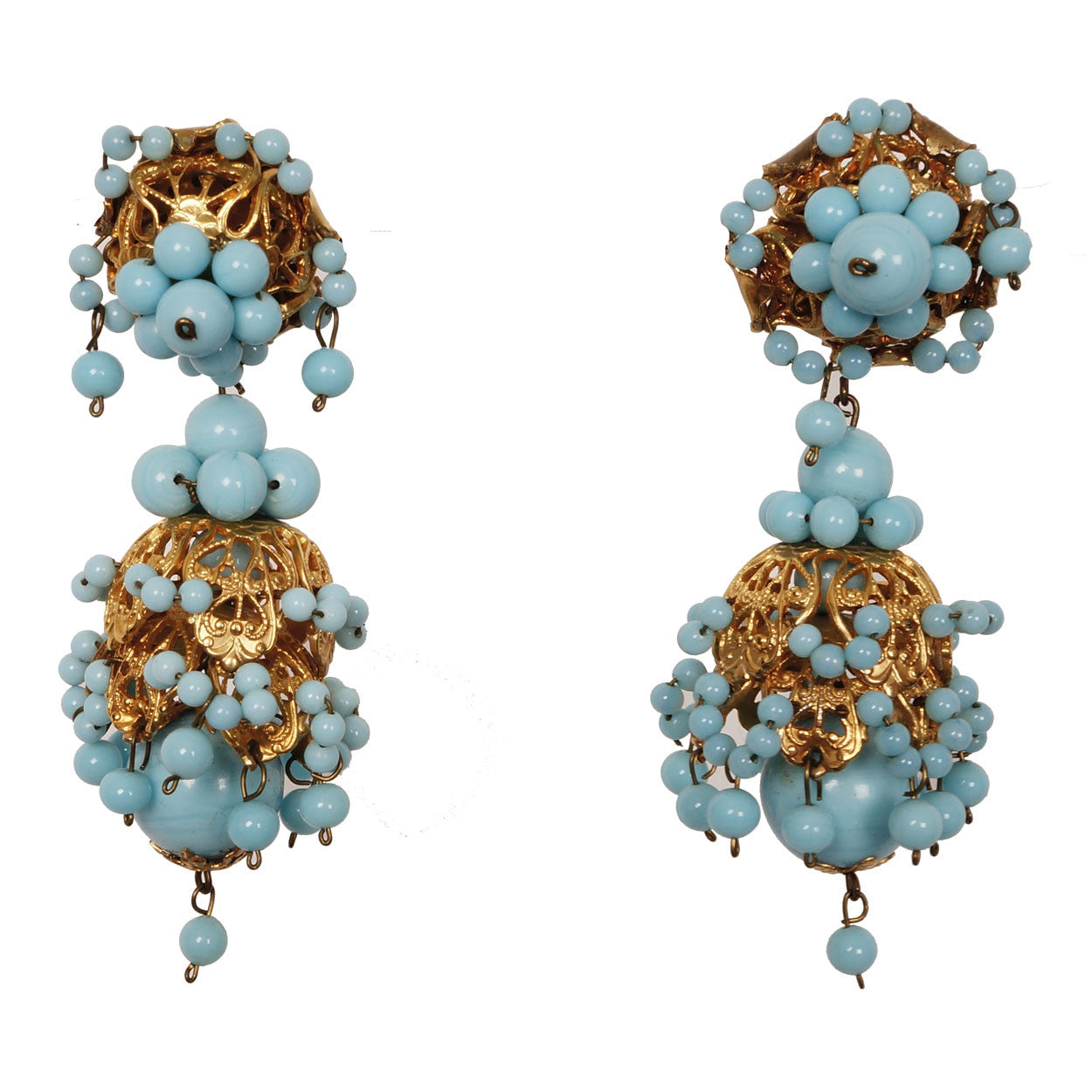 Vintage 1950s Turquoise Glass Drop Earrings - Poppy's Vintage Clothing