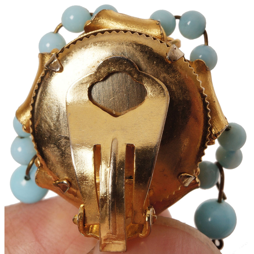 Vintage 1950s Turquoise Glass Drop Earrings - Poppy's Vintage Clothing