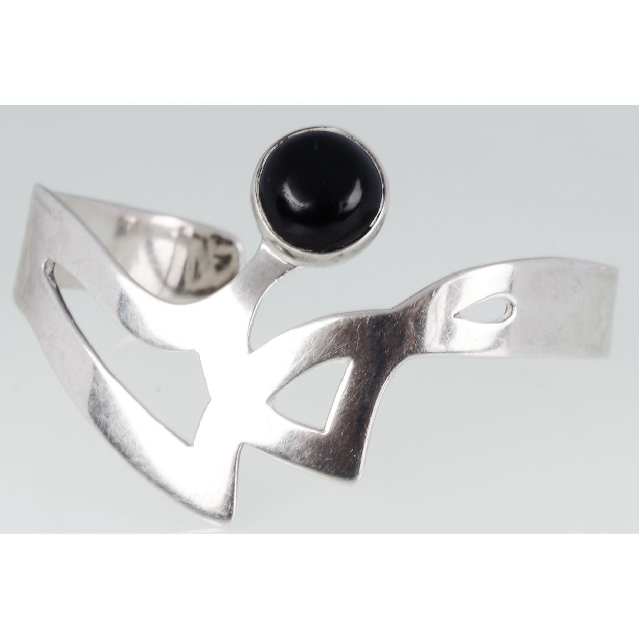 Modernist Mexican Sterling Silver Cuff Bracelet w Onyx Stone TS-70 Two Trees - Poppy's Vintage Clothing