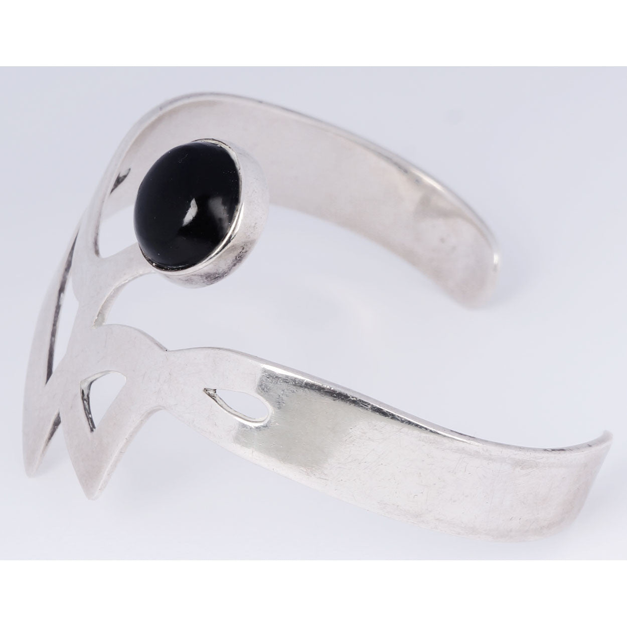 Modernist Mexican Sterling Silver Cuff Bracelet w Onyx Stone TS-70 Two Trees - Poppy's Vintage Clothing