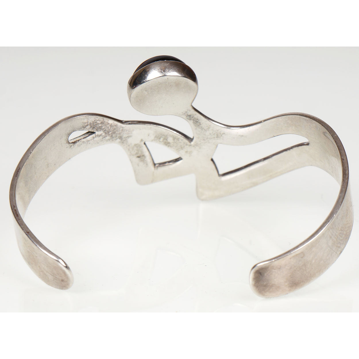 Modernist Mexican Sterling Silver Cuff Bracelet w Onyx Stone TS-70 Two Trees - Poppy's Vintage Clothing