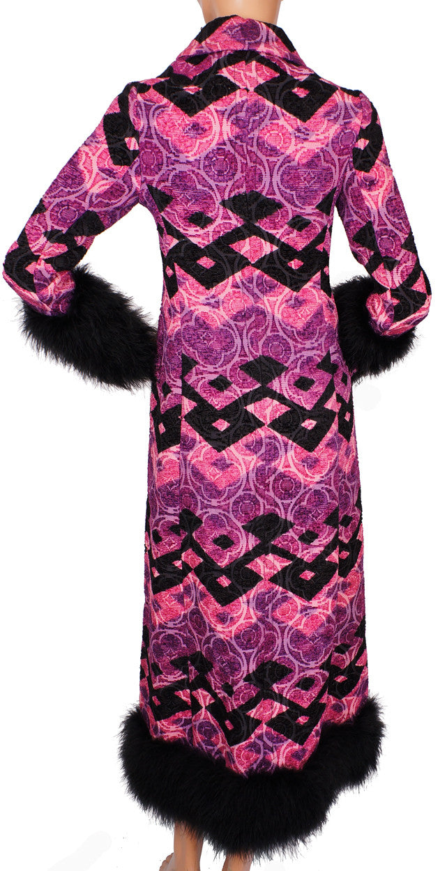 Vintage Tapestry Evening Gown Marabou Feather Ulrique Paris Couture Dress - S - Poppy's Vintage Clothing