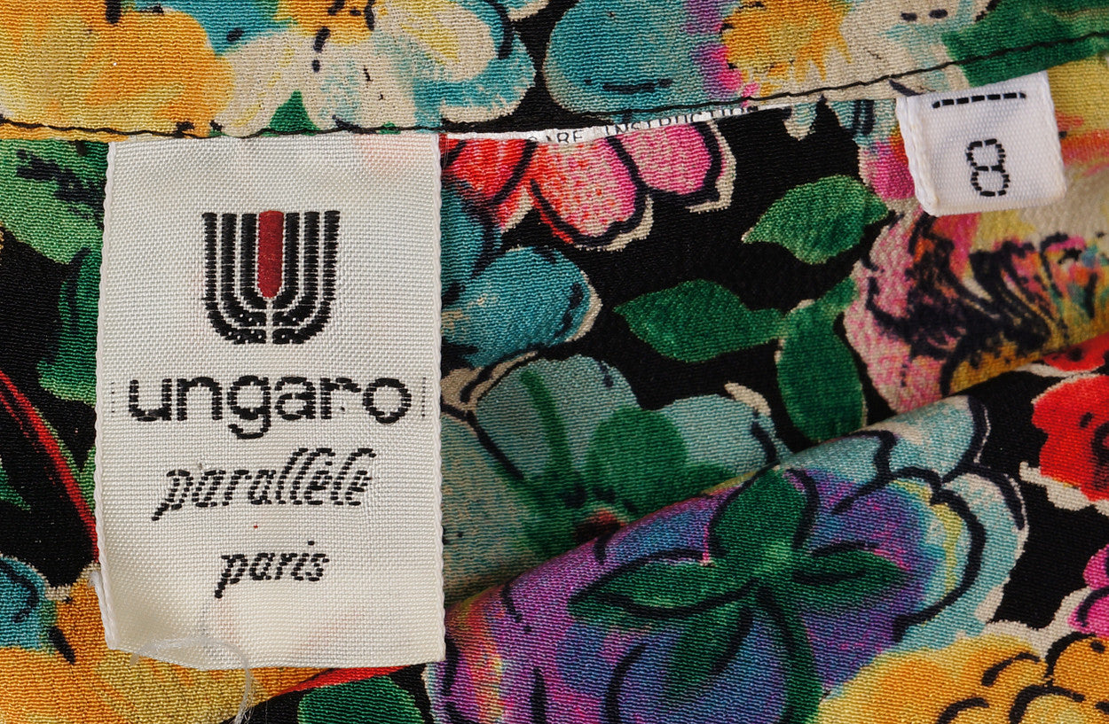 1980s Vintage Blouse by Ungaro Parallele - Flower Patterned Silk - Poppy's Vintage Clothing