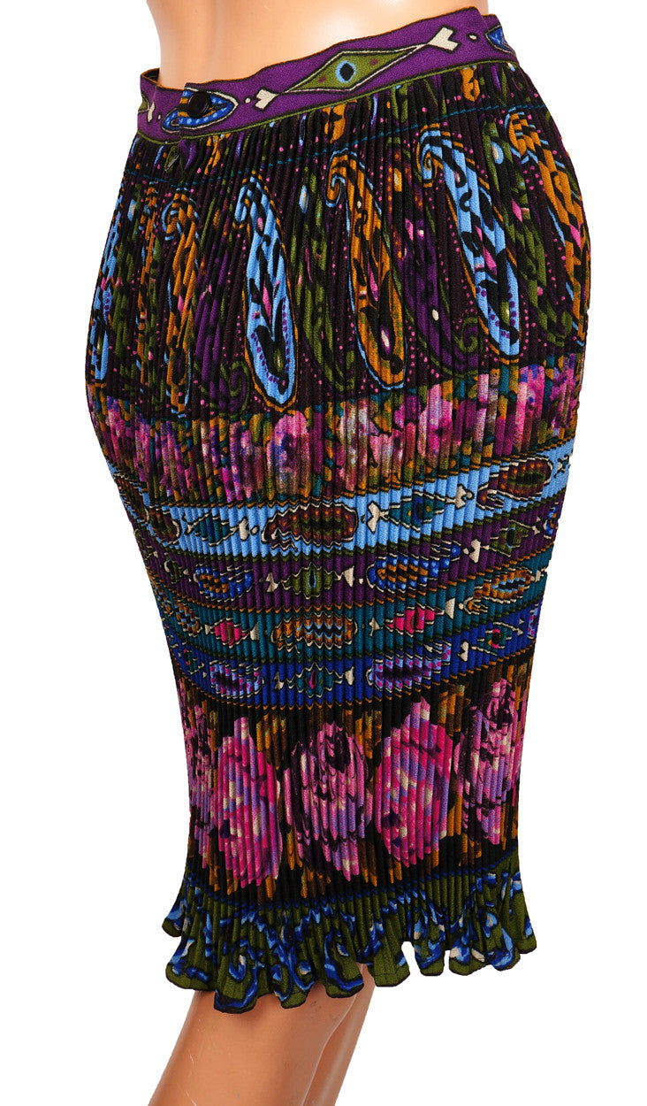 Vintage 1990s Emanuel Ungaro Accordion Pleated Skirt Floral & Paisley Print - Poppy's Vintage Clothing