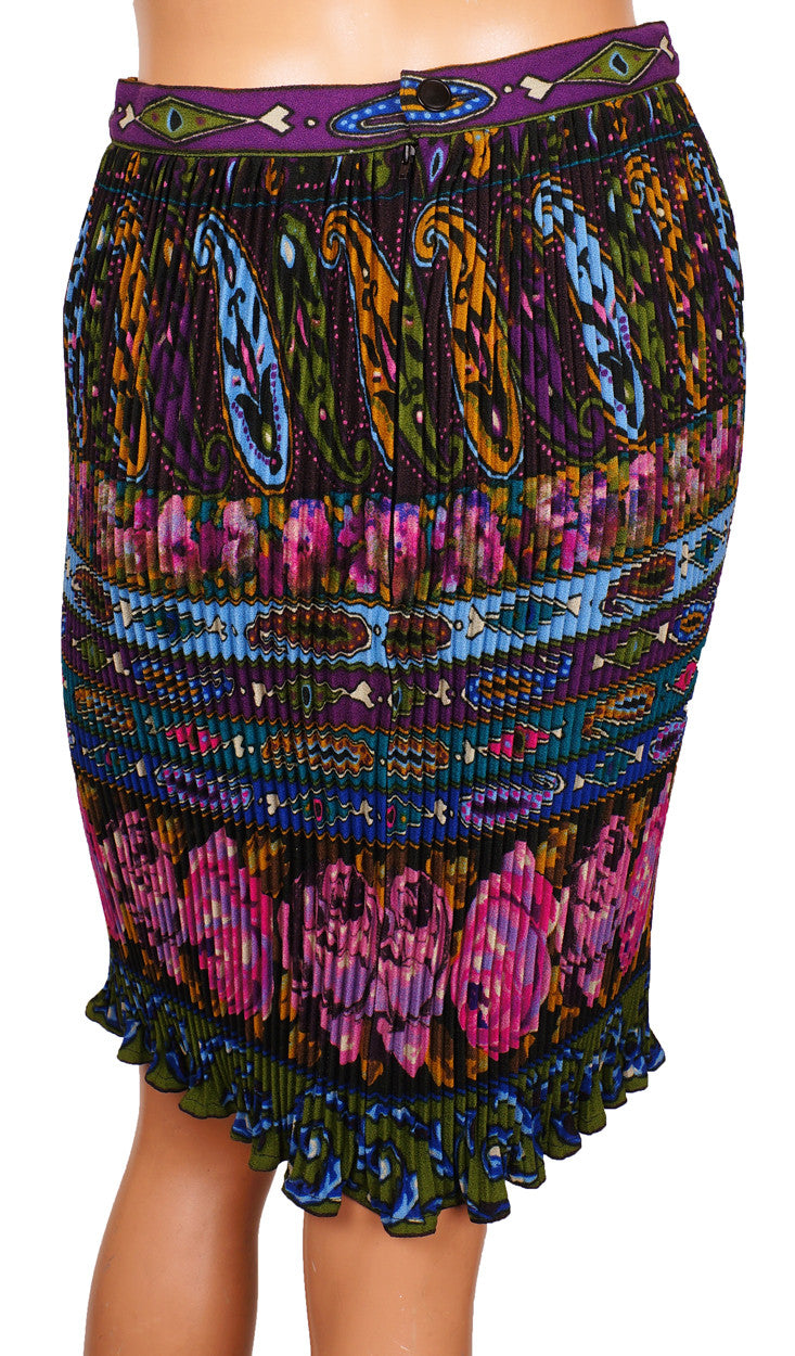 Vintage 1990s Emanuel Ungaro Accordion Pleated Skirt Floral & Paisley Print - Poppy's Vintage Clothing