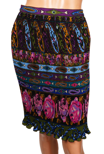 Vintage 1990s Emanuel Ungaro Accordion Pleated Skirt Floral & Paisley Print - Poppy's Vintage Clothing