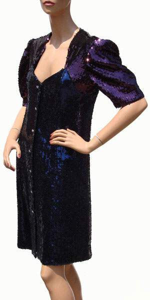 Vintage 1980s Dress - Emanuel Ungaro - Purple and Blue Sequins - Poppy's Vintage Clothing