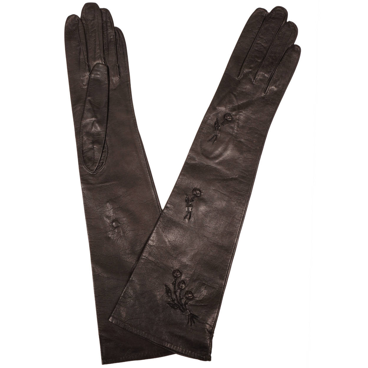 Vintage Opera Gloves Black Kid Leather Freddy Paris Unused NOS Ladies Size 6 3/4 - Poppy's Vintage Clothing