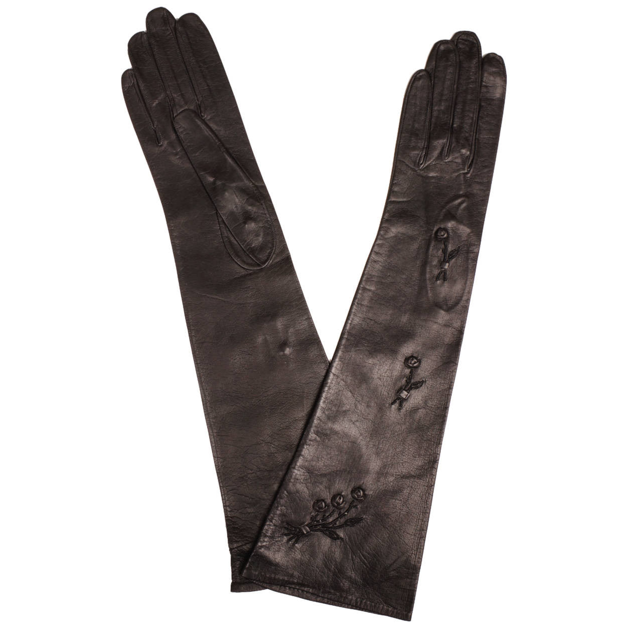 Vintage Opera Gloves Black Kid Leather Freddy Paris Unused NOS Ladies Size 6 3/4 - Poppy's Vintage Clothing