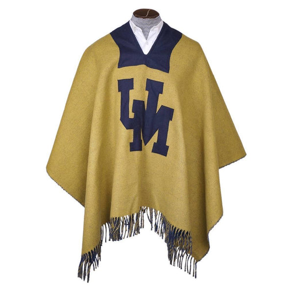 Vintage UNIVERSITY of MICHIGAN Stadium Poncho Fringed Blanket Wool Wolverines - Poppy's Vintage Clothing