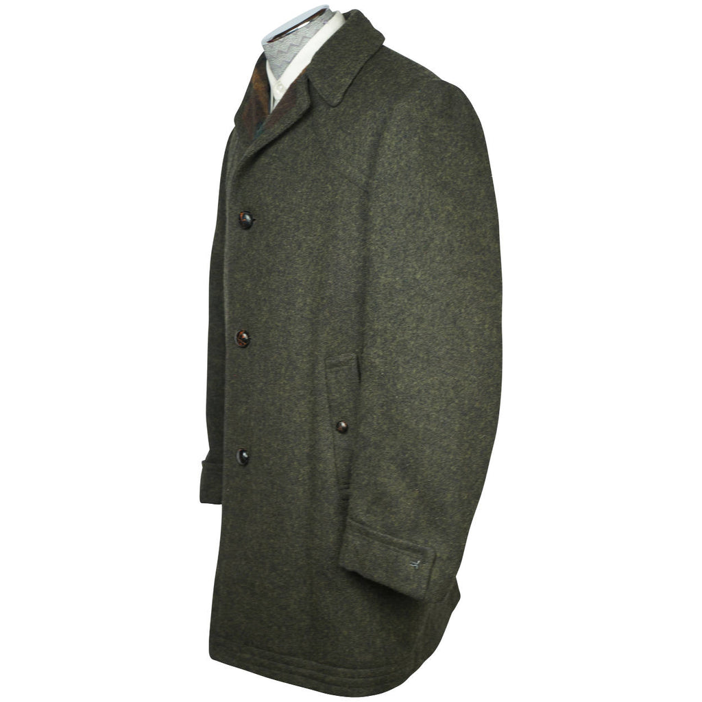 Vintage 60s Mens Wool Coat Green w Plaid by Utex Size 38 M - Poppy's Vintage Clothing