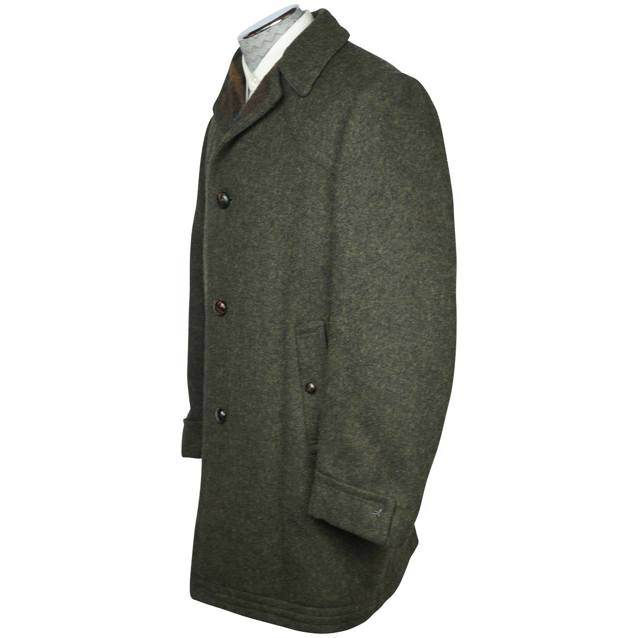 Vintage 60s Mens Wool Coat Green w Plaid by Utex Size 38 M - Poppy's Vintage Clothing