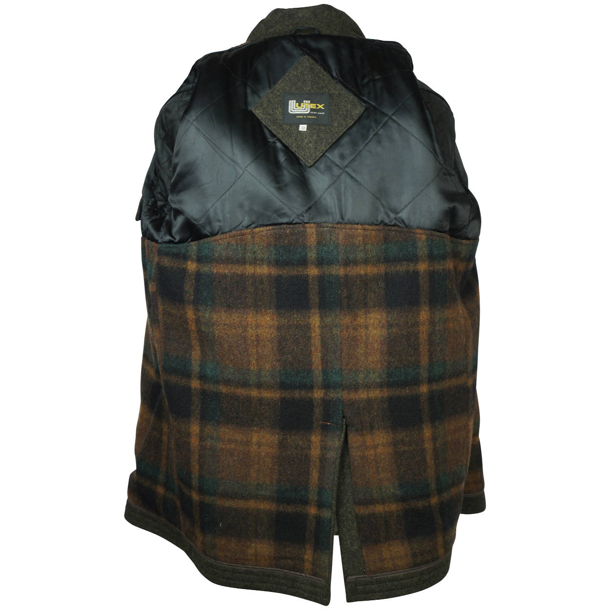 Vintage 60s Mens Wool Coat Green w Plaid by Utex Size 38 M - Poppy's Vintage Clothing