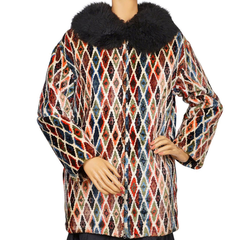 Vintage 1960s Ski Jacket Cotton Chenille Velvet Tapestry Val Hughes Montreal M - Poppy's Vintage Clothing