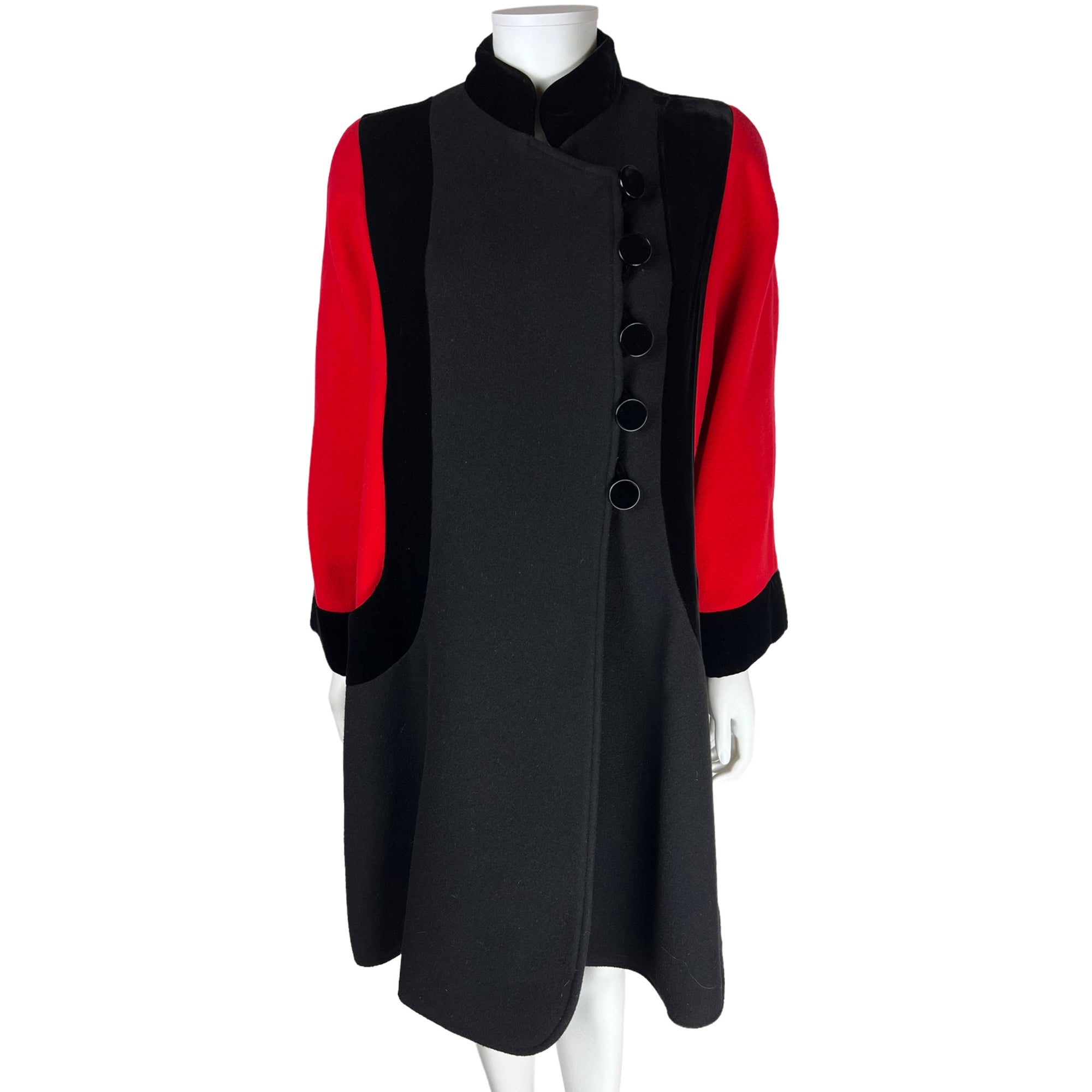 Vintage 1980s Valentino Wool Coat Black & Red Ladies Size 6