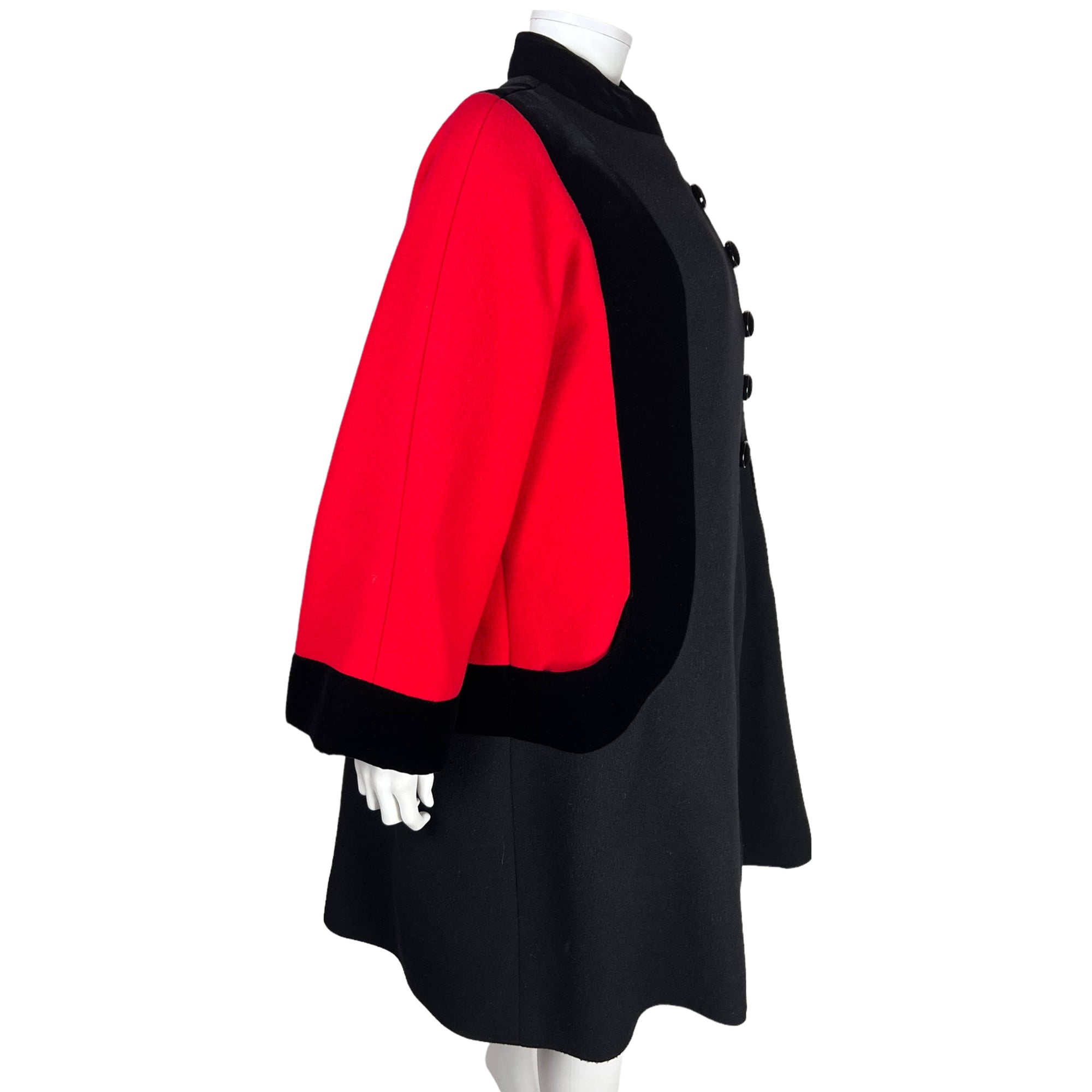 Vintage 1980s Valentino Wool Coat Black & Red Ladies Size 6