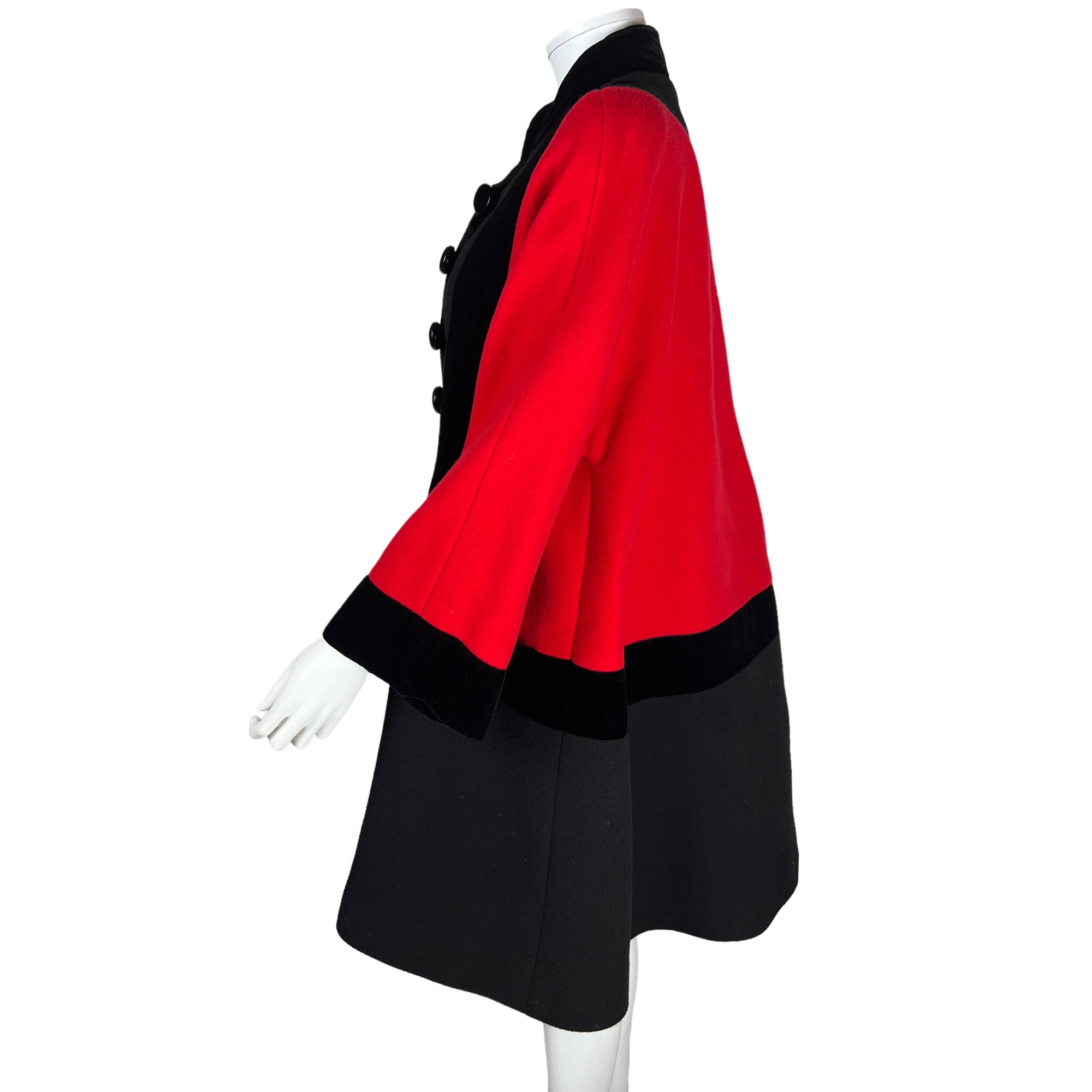 Vintage 1980s Valentino Wool Coat Black & Red Ladies Size 6