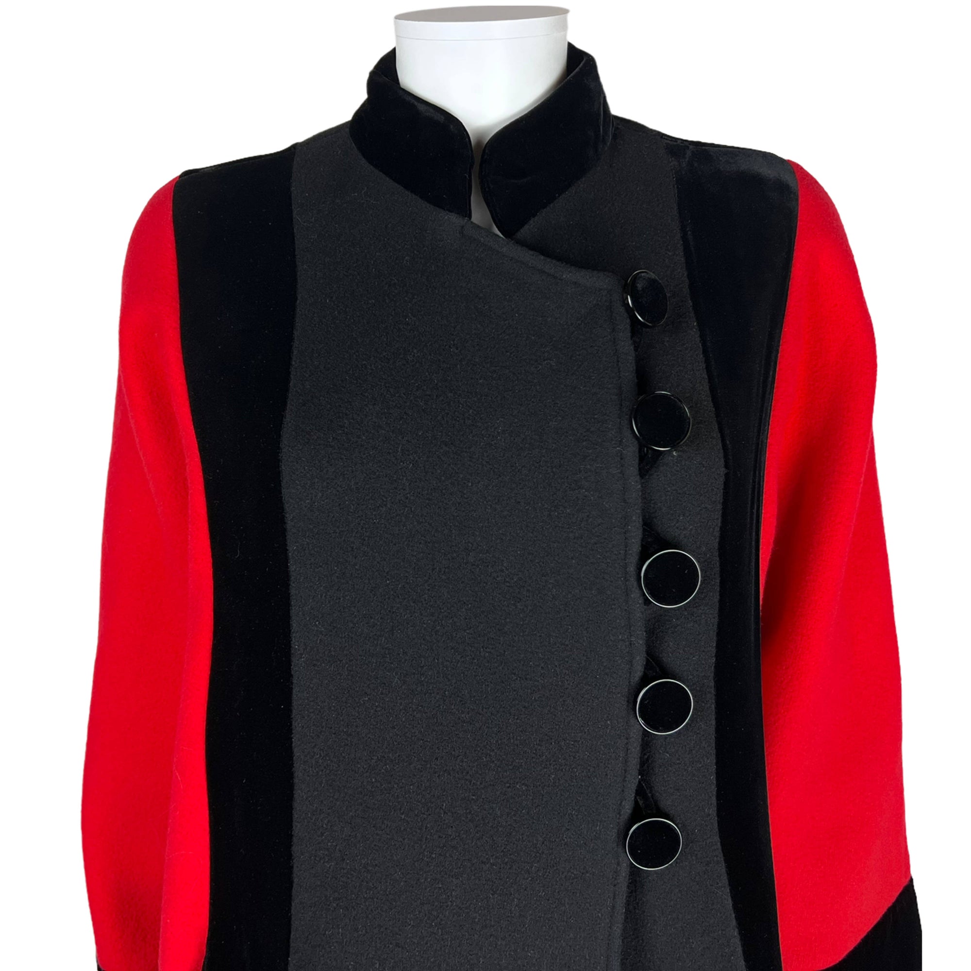 Vintage 1980s Valentino Wool Coat Black & Red Ladies Size 6