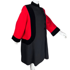 Vintage 1980s Valentino Wool Coat Black & Red Ladies Size 6