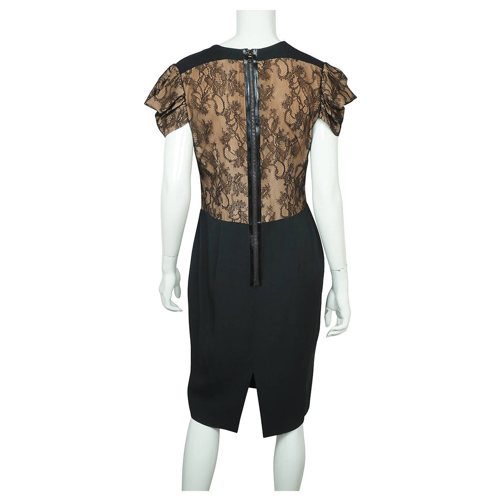 Red Valentino Dress Black Crepe with Lace Size L US 12 Italian 46 - Poppy's Vintage Clothing