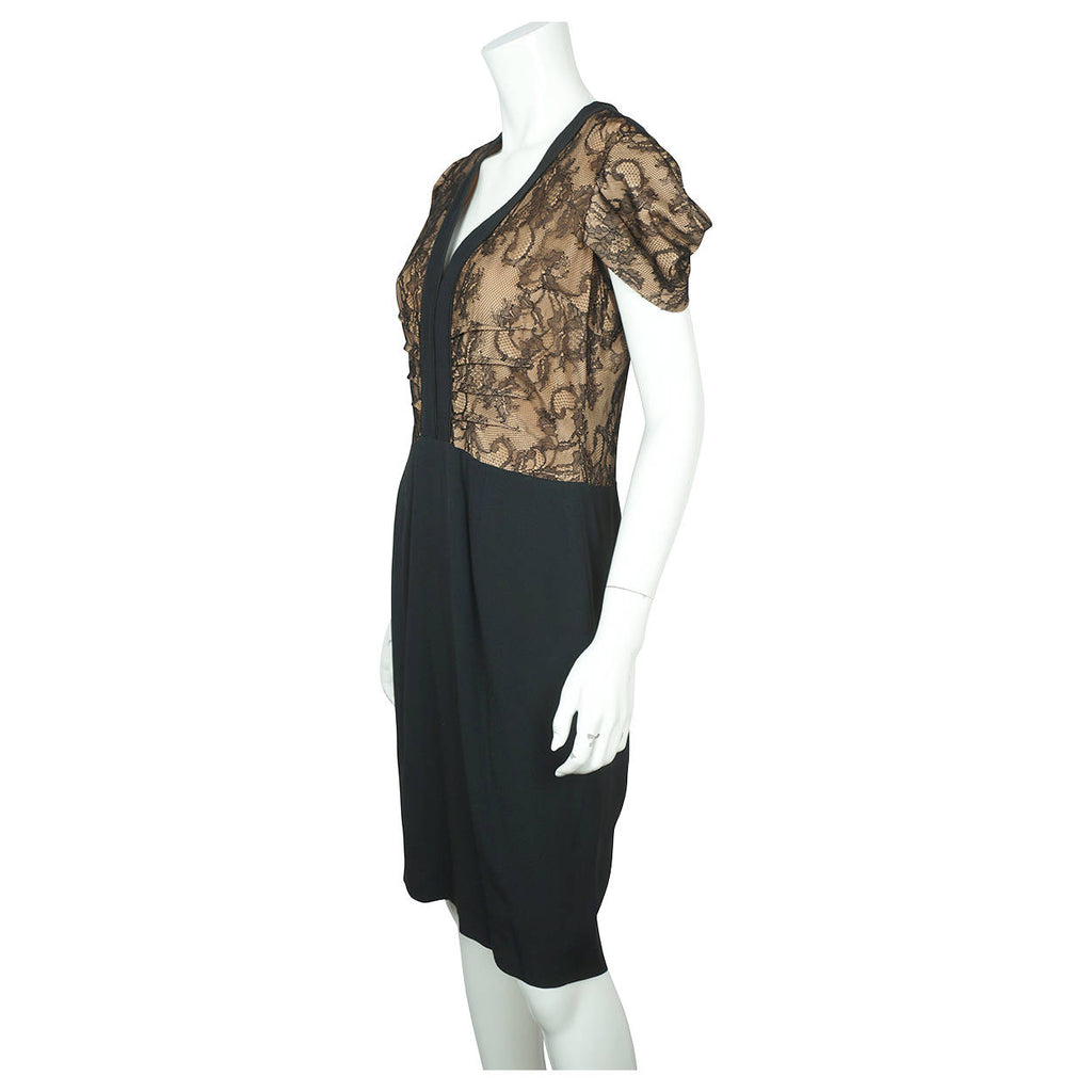 Red Valentino Dress Black Crepe with Lace Size L US 12 Italian 46 - Poppy's Vintage Clothing