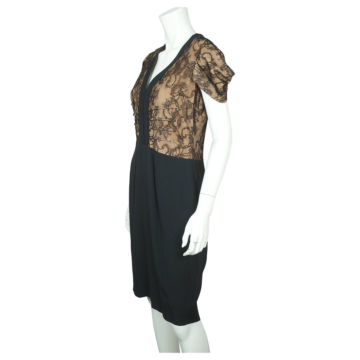 Red Valentino Dress Black Crepe with Lace Size L US 12 Italian 46 - Poppy's Vintage Clothing