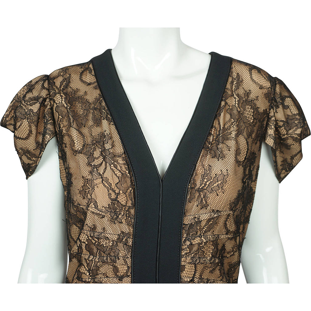 Red Valentino Dress Black Crepe with Lace Size L US 12 Italian 46 - Poppy's Vintage Clothing
