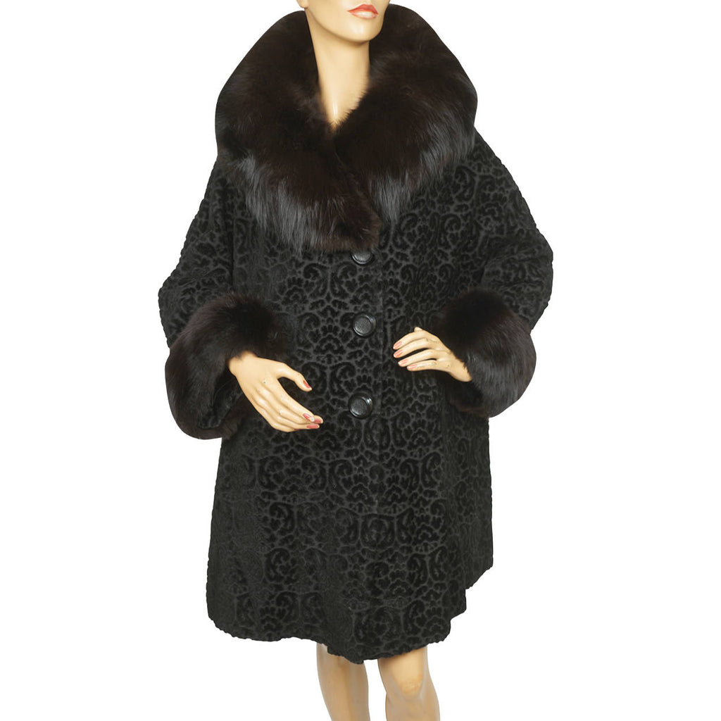 Vintage 1950s Black Velvet Brocade Coat Velourette Ladies L XL - Poppy's Vintage Clothing