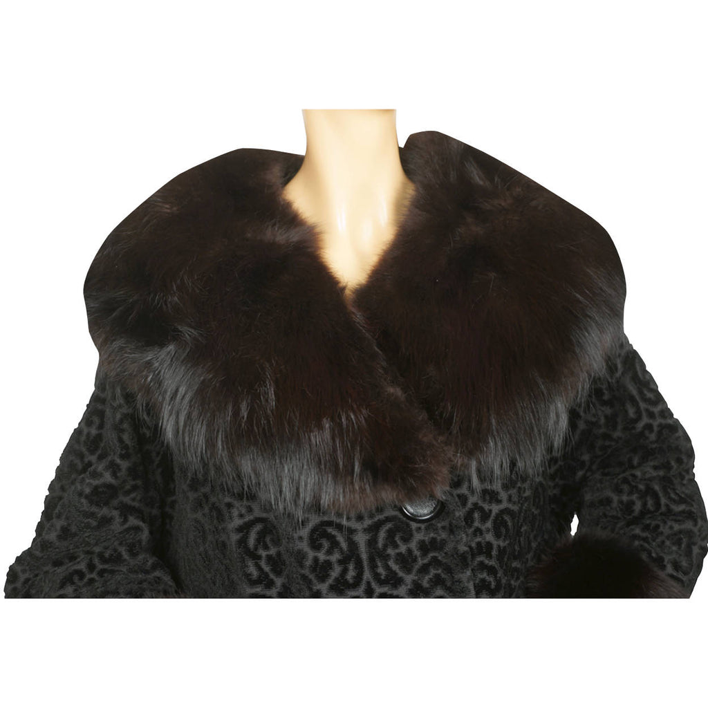 Vintage 1950s Black Velvet Brocade Coat Velourette Ladies L XL - Poppy's Vintage Clothing
