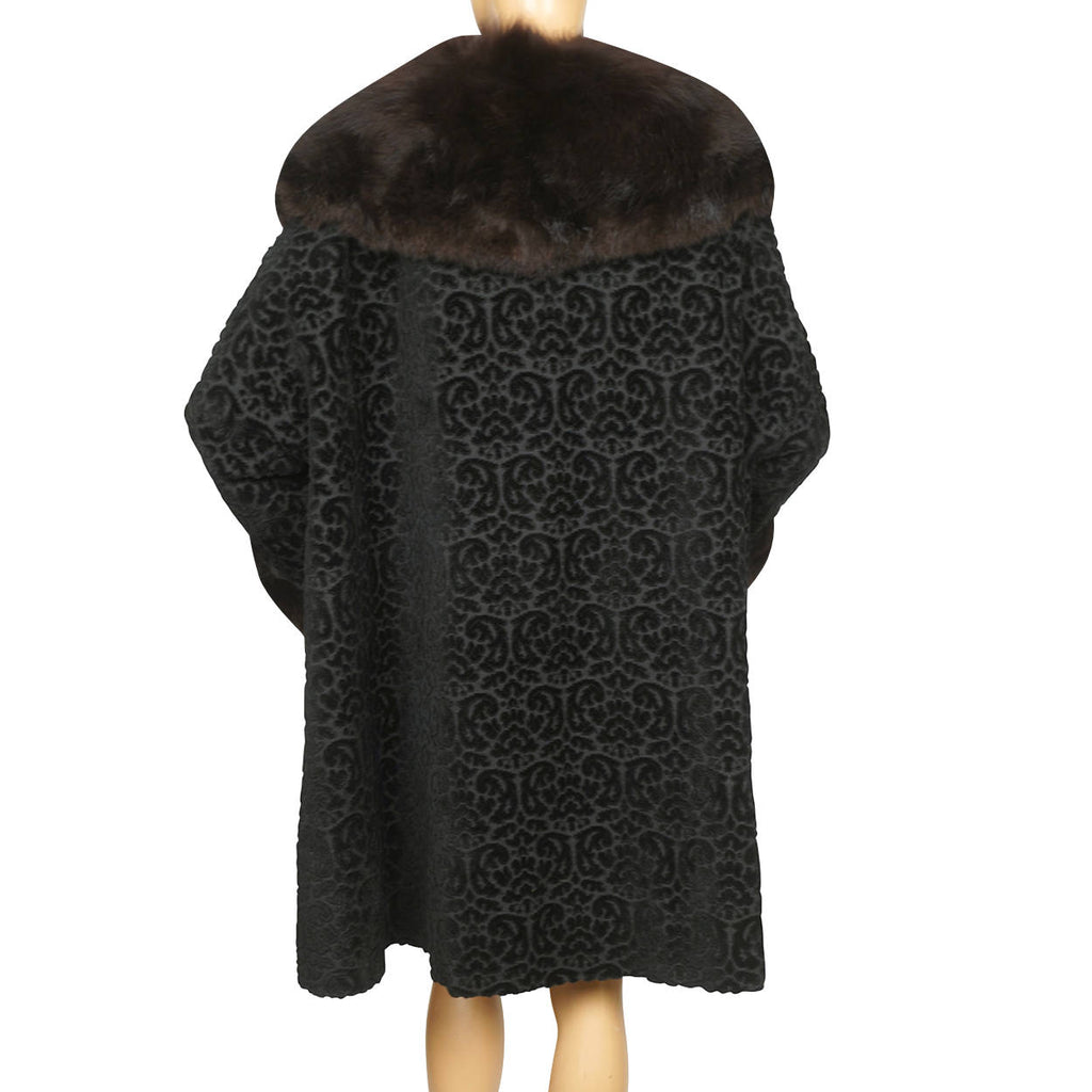 Vintage 1950s Black Velvet Brocade Coat Velourette Ladies L XL - Poppy's Vintage Clothing