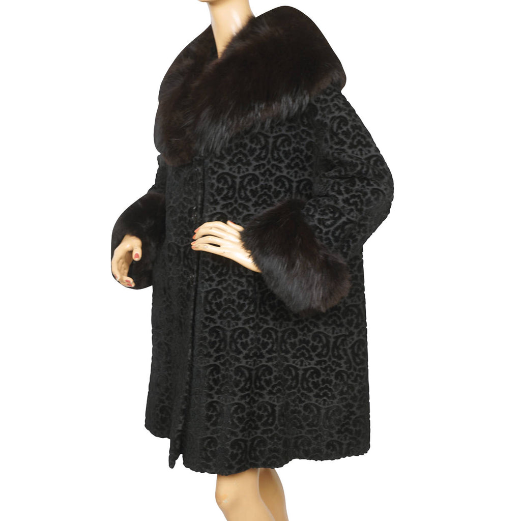 Vintage 1950s Black Velvet Brocade Coat Velourette Ladies L XL - Poppy's Vintage Clothing