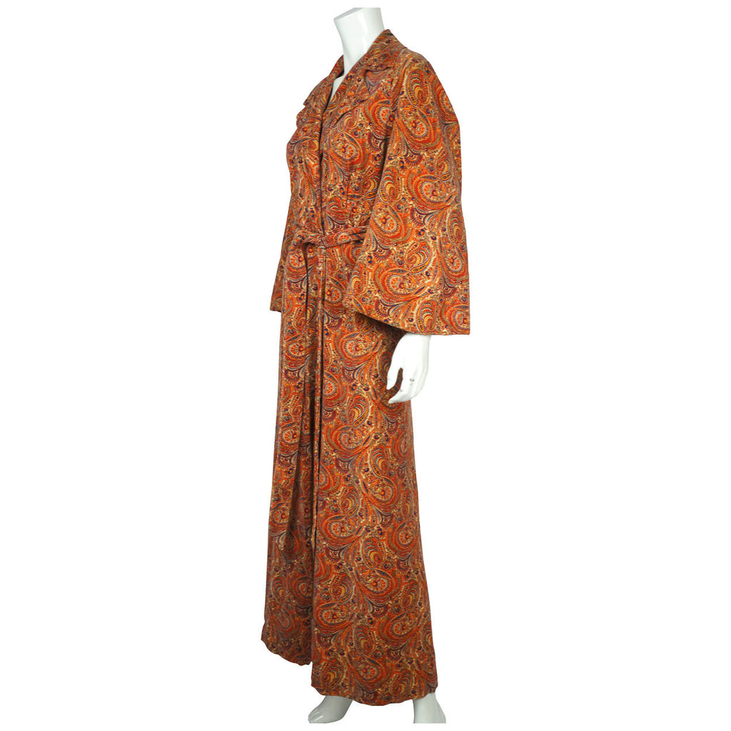 Vintage 1960s Paisley Velvet Dressing Gown Liberty Print Fabric Ladies Size M - Poppy's Vintage Clothing