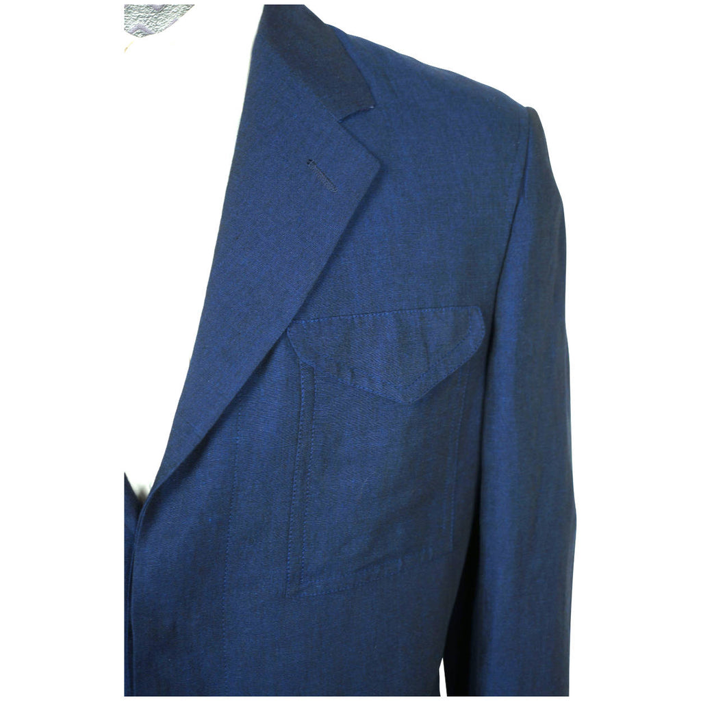 Vintage Gianni Versace Versus Blazer Mens Suit Jacket Blue Linen Size M Italy 50 - Poppy's Vintage Clothing