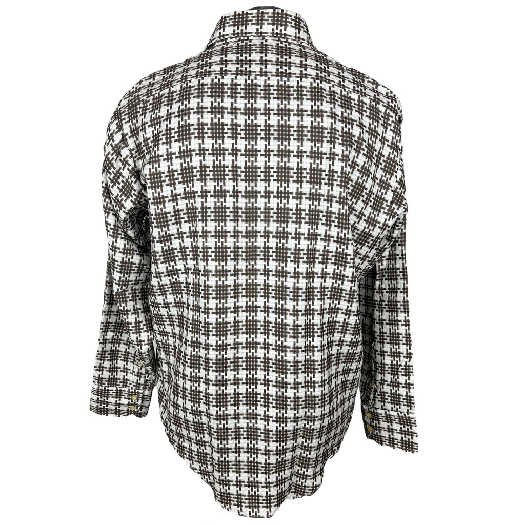 Vintage 1970s Shirt Pointy Collar Brown & White Check Sz XL