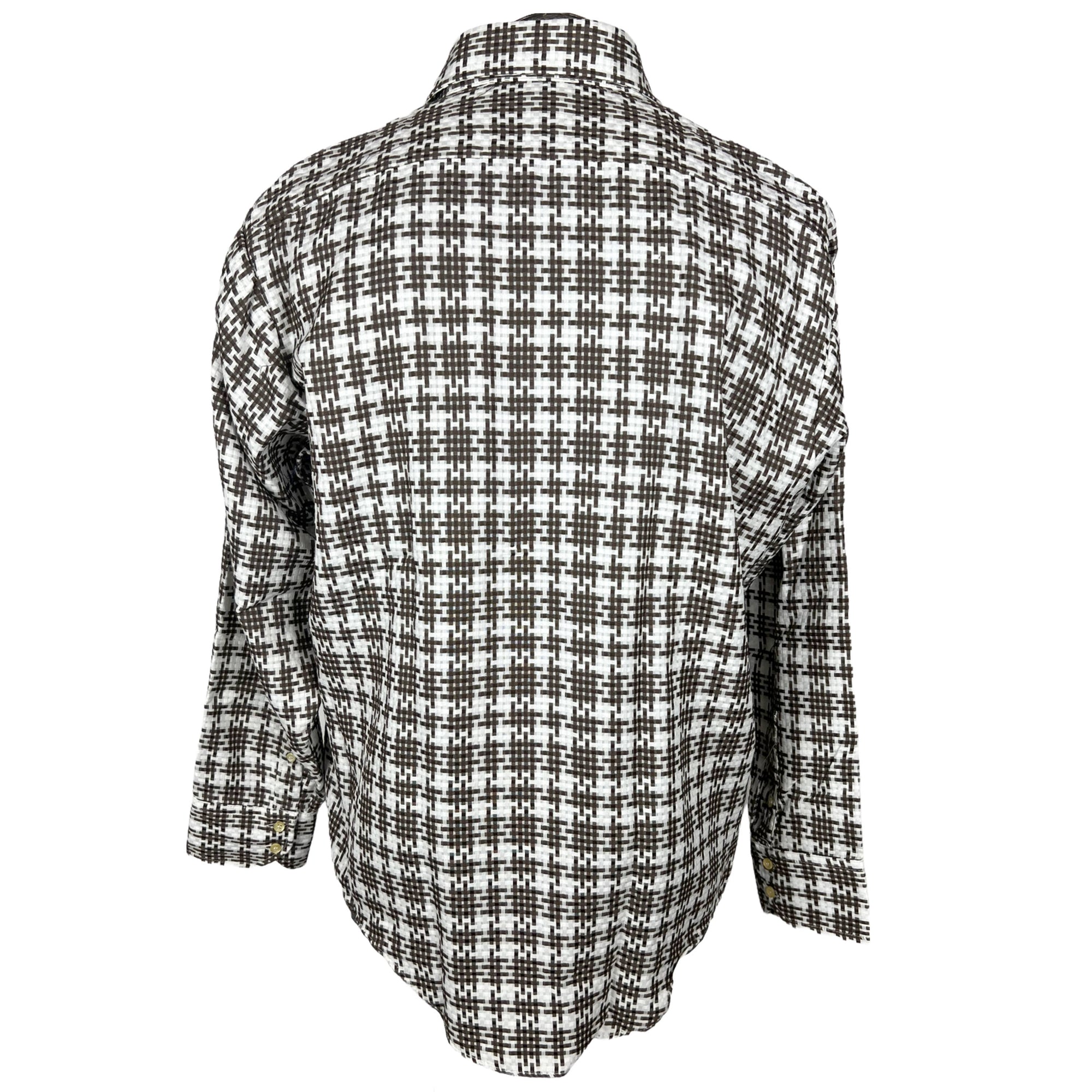 Vintage 1970s Shirt Pointy Collar Brown & White Check Sz XL