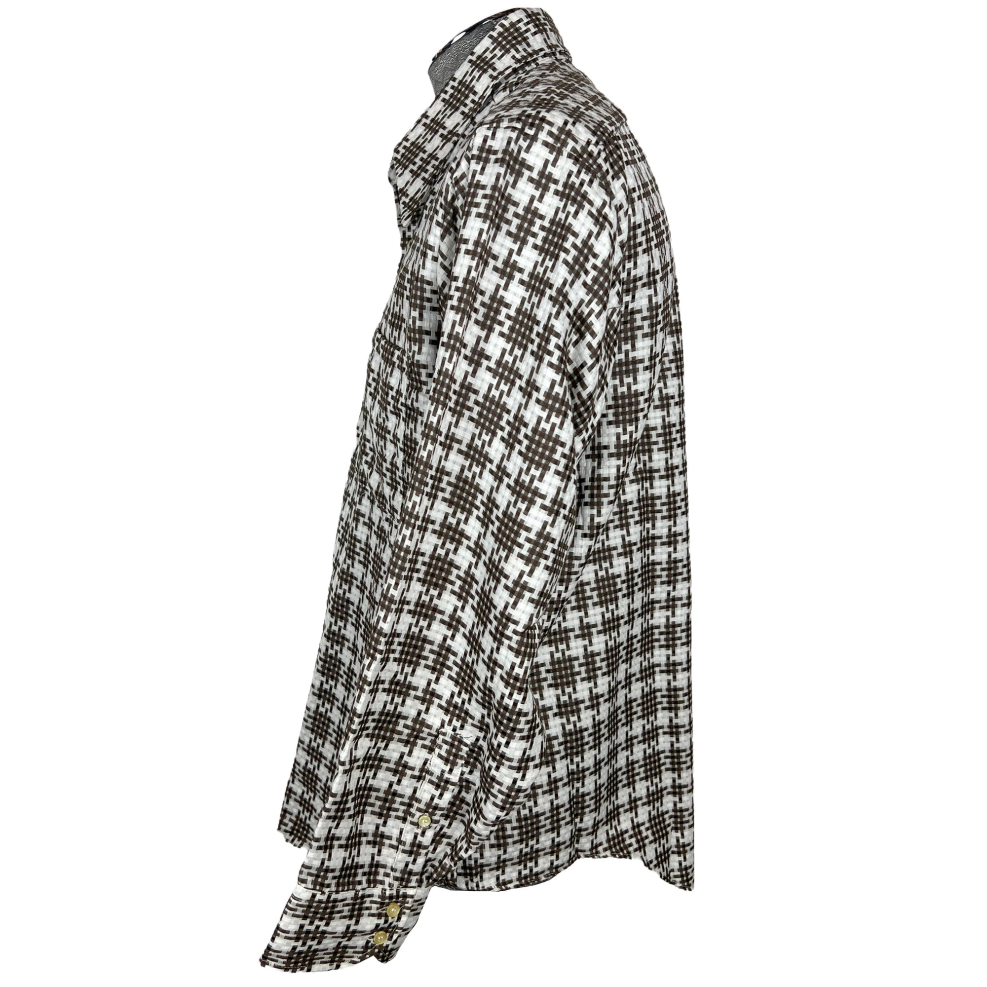 Vintage 1970s Shirt Pointy Collar Brown & White Check Sz XL