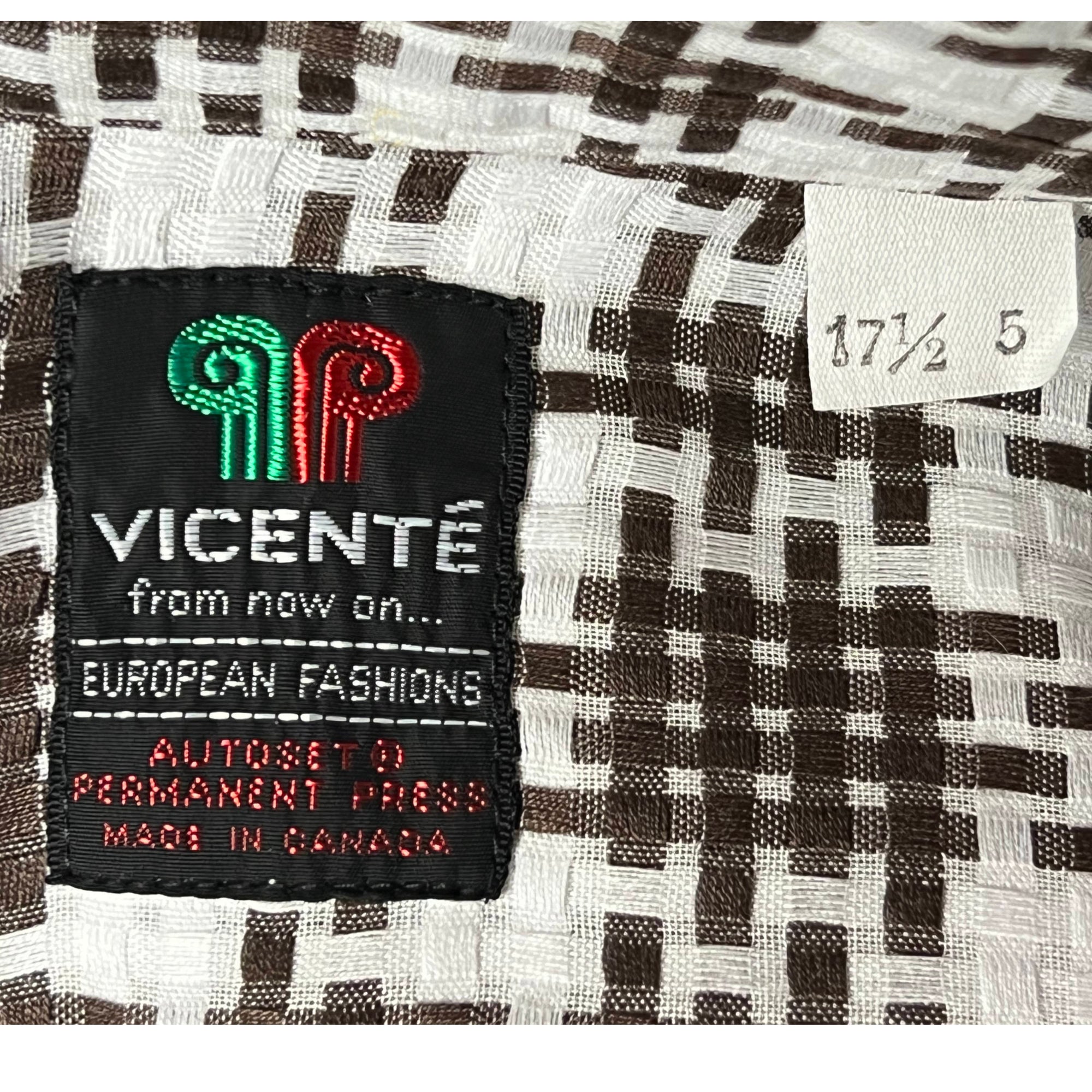 Vintage 1970s Shirt Pointy Collar Brown & White Check Sz XL