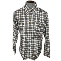 Vintage 1970s Shirt Pointy Collar Brown & White Check Sz XL