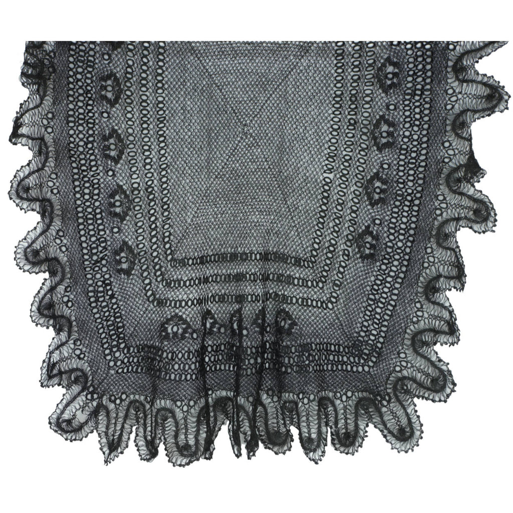 Antique Victorian Mourning Shawl Ring Knit Wool with Hairpin Edges - Poppy's Vintage Clothing