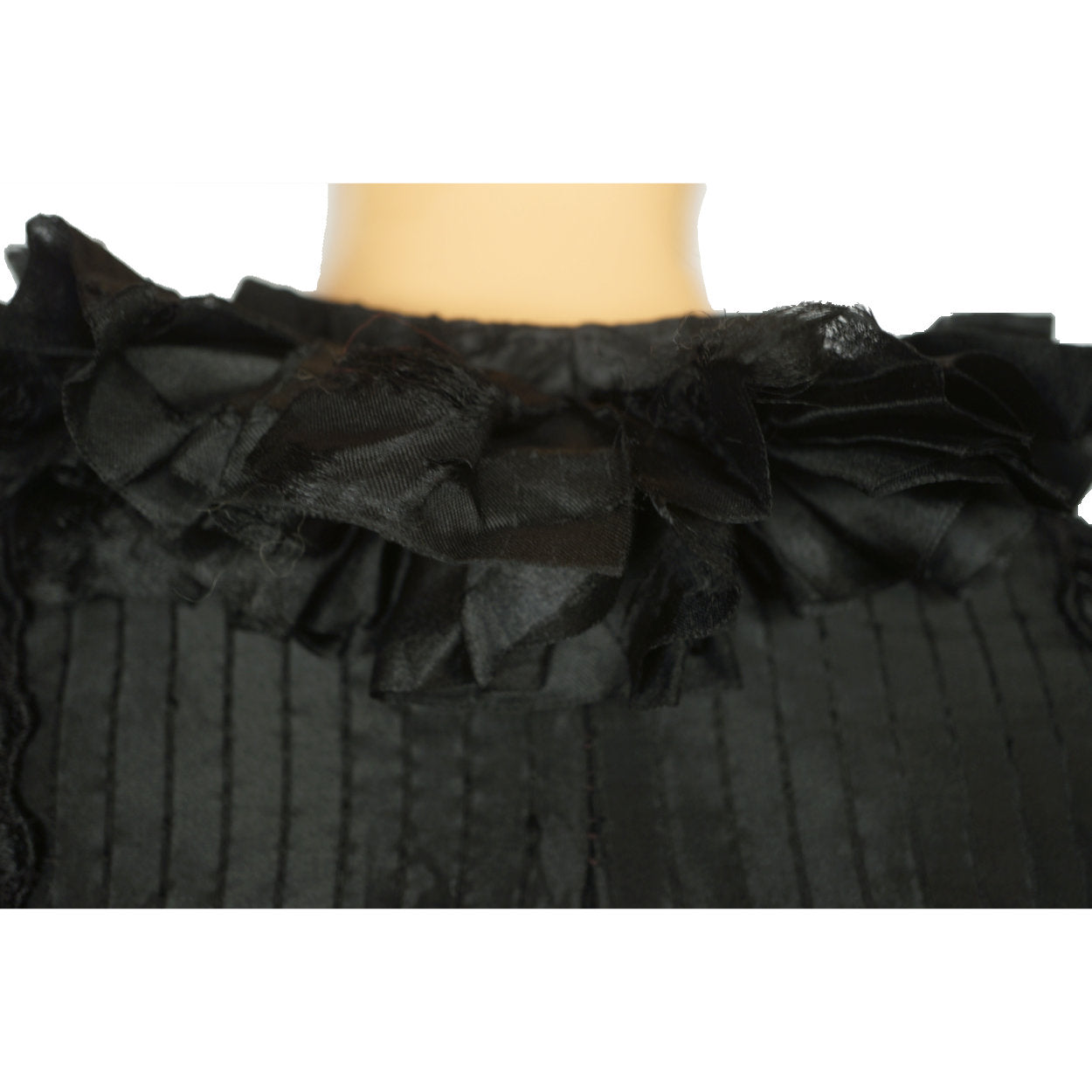 Antique Victorian Mourning Cape Black Silk Hip Cloak with Lace Ribbon Decoration - Poppy's Vintage Clothing