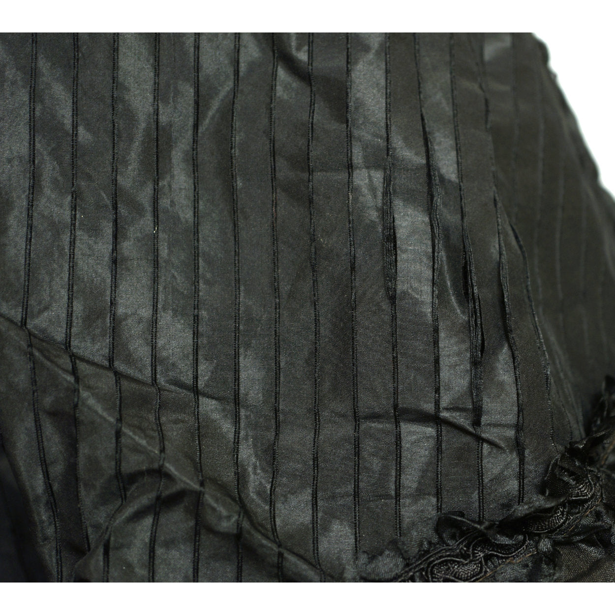 Antique Victorian Mourning Cape Black Silk Hip Cloak with Lace Ribbon Decoration - Poppy's Vintage Clothing