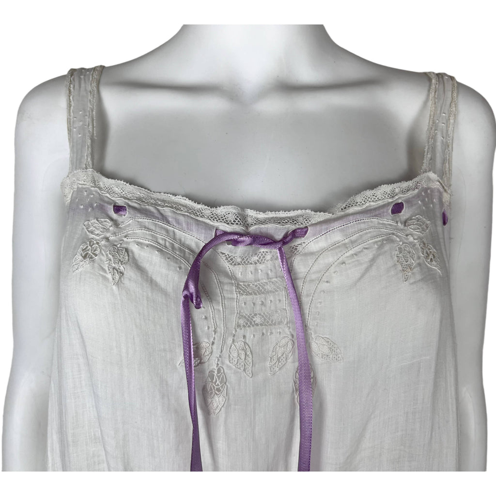 Antique Edwardian Slip White Lawn Cotton w Buttoned Crotch