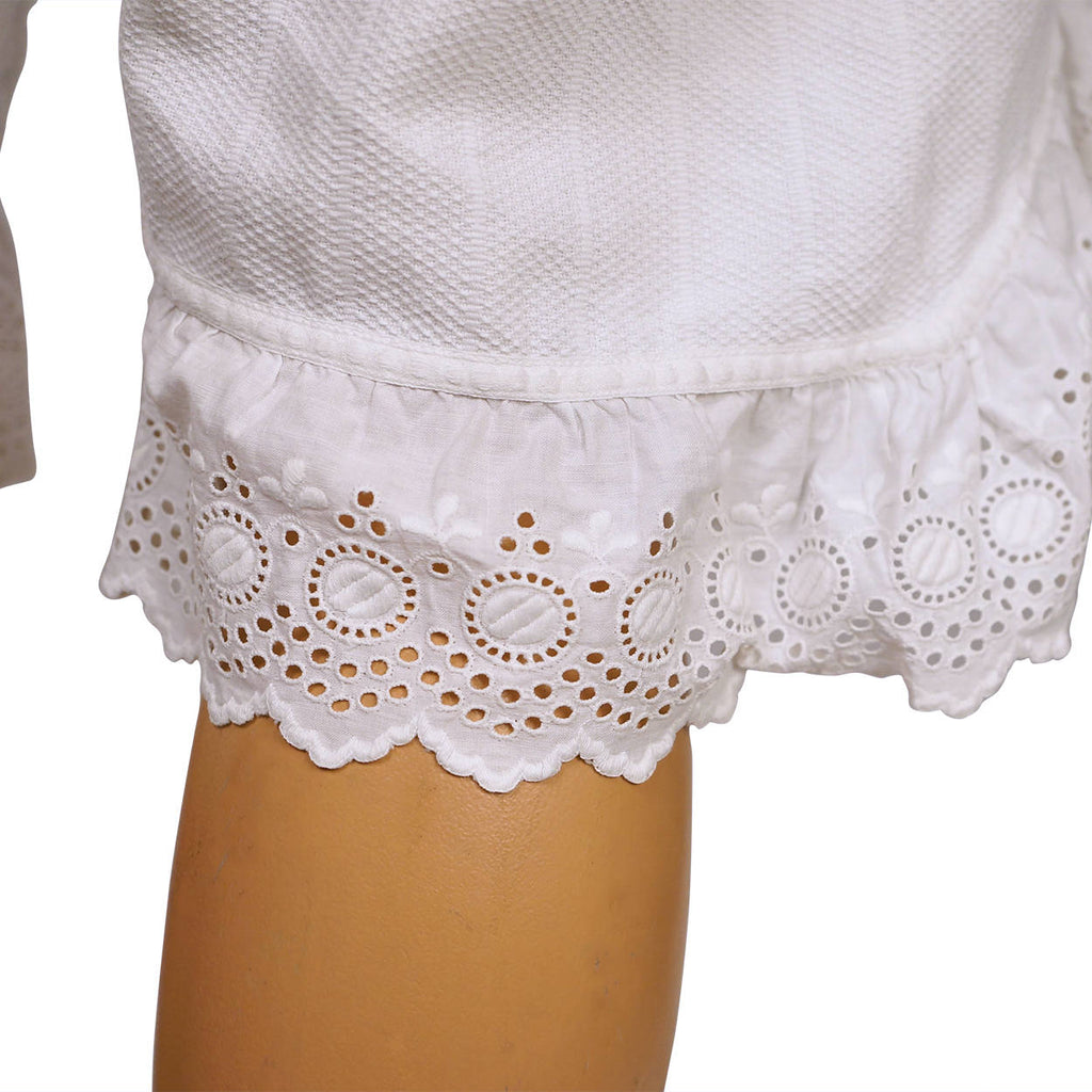 Antique Victorian White Woven Cotton Drawers with Eyelet Trim Ladies Underwear - Poppy's Vintage Clothing