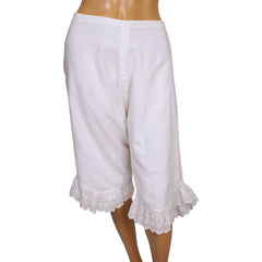 Antique Victorian White Woven Cotton Drawers with Eyelet Trim Ladies Underwear - Poppy's Vintage Clothing