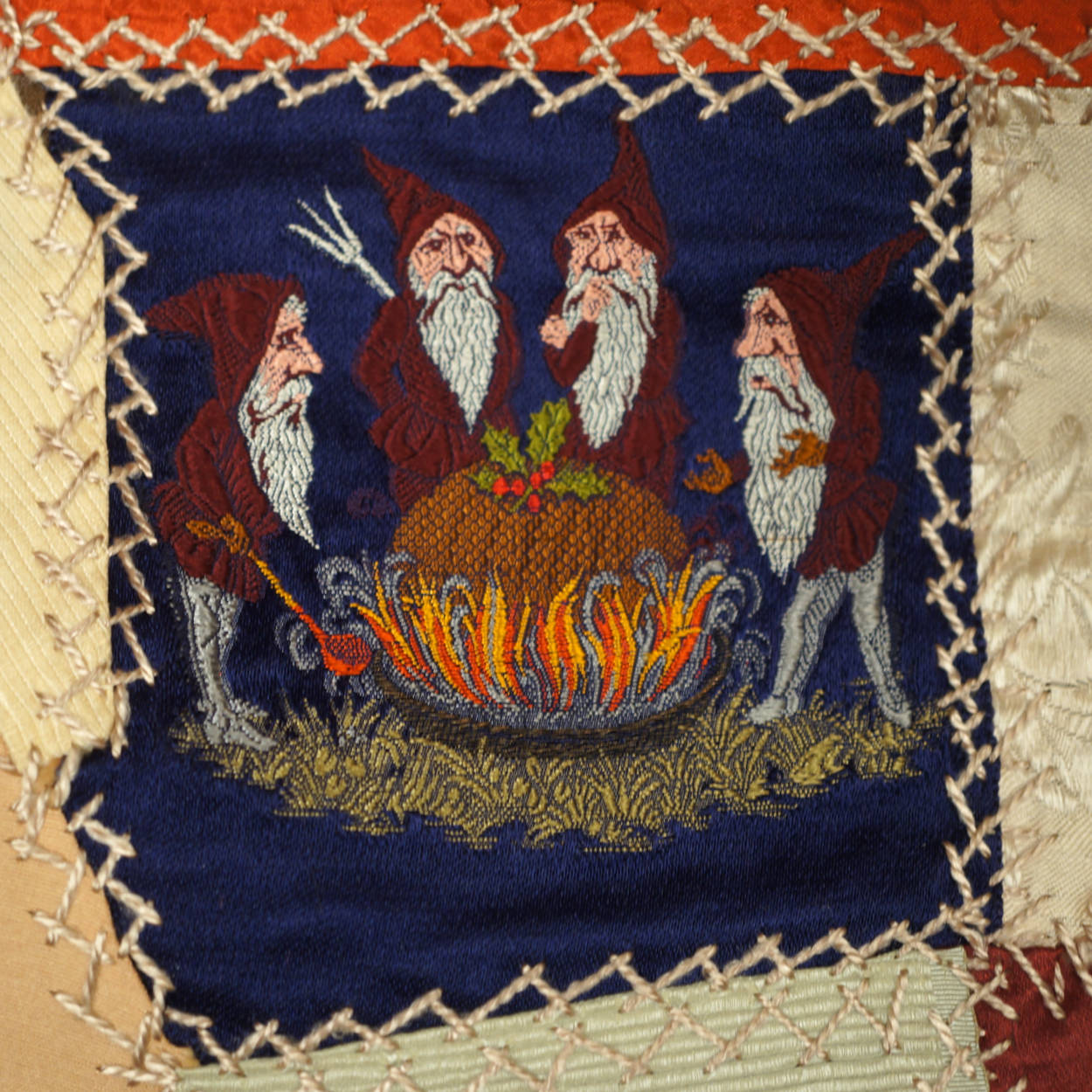 Antique Victorian Crazy Quilt Velvets Woven Silks Cats Mice